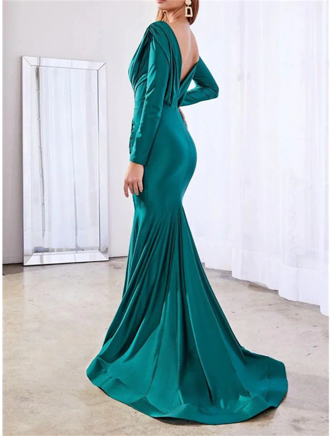 Mermaid Bridesmaid Dress V Neck Long Sleeve Elegant Chiffon With Ruching And Court Train