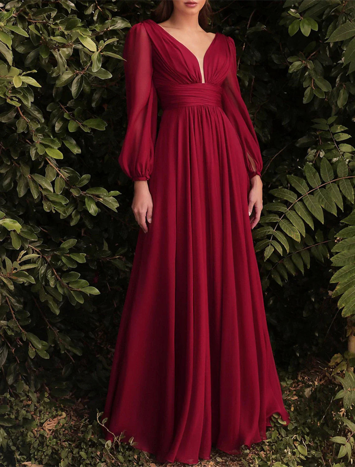 Aline Bridesmaid Dress With V Neck Long Sleeve Blue Floor Length Chiffon Ruching For Bridesmaids