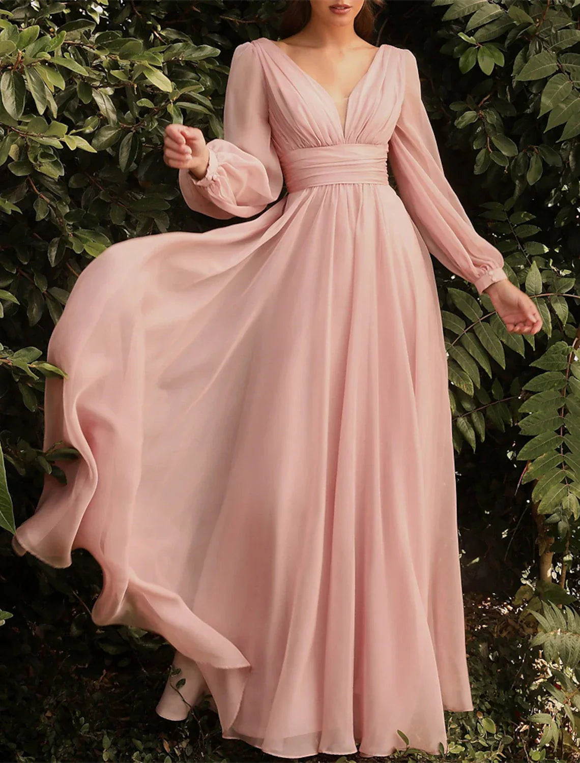 Aline Bridesmaid Dress With V Neck Long Sleeve Blue Floor Length Chiffon Ruching For Bridesmaids