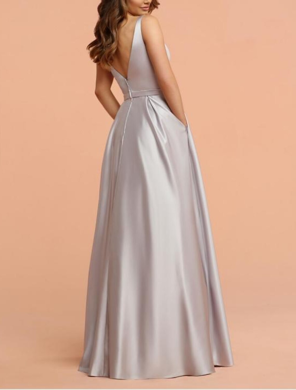 Elegant Bridesmaid Dress A Line V Neck Sleeveless Floor Length Shantung Jersey With Pleats Ruffles Ruching
