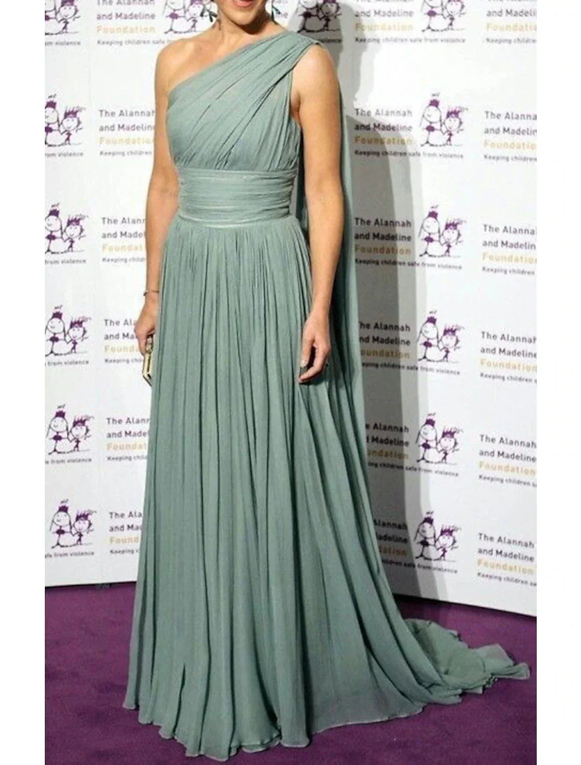 A-Line Evening Gown Empire Dress Formal Wedding Guest Court Train Sleeveless One Shoulder Chiffon with Pleats