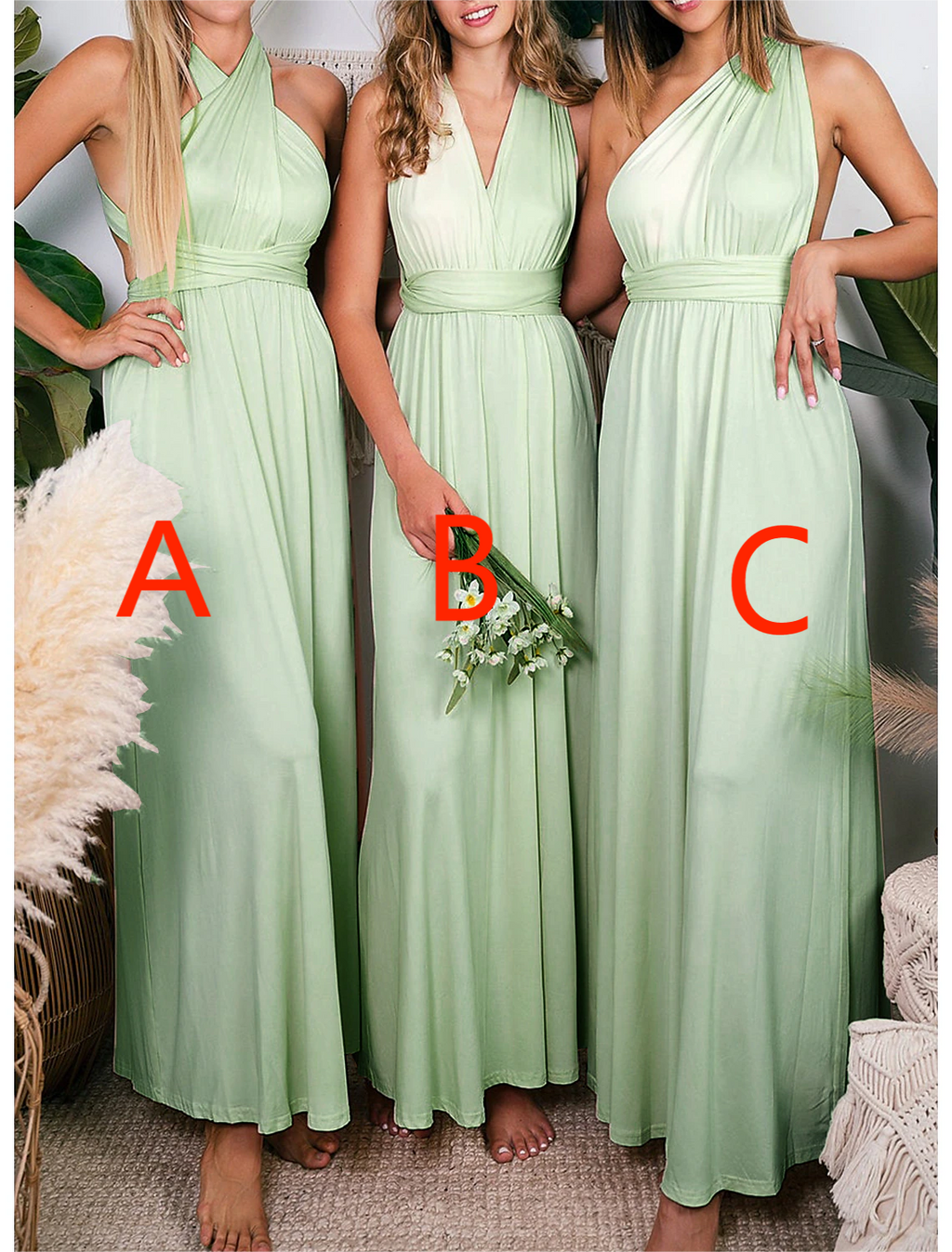 Bridesmaid Dress Sheath Halter Convertible Sleeveless Spandex Ankle Length Pleats For Wedding Party