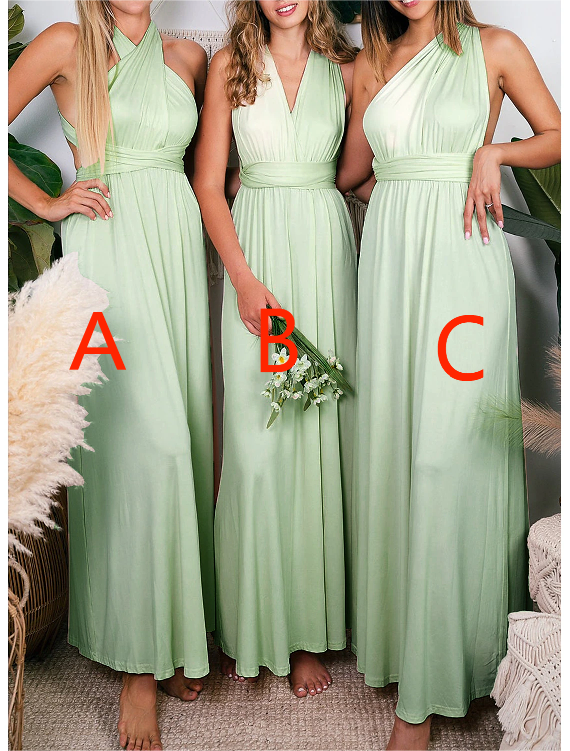 Bridesmaid Dress Sheath Halter Convertible Sleeveless Spandex Ankle Length Pleats For Wedding Party