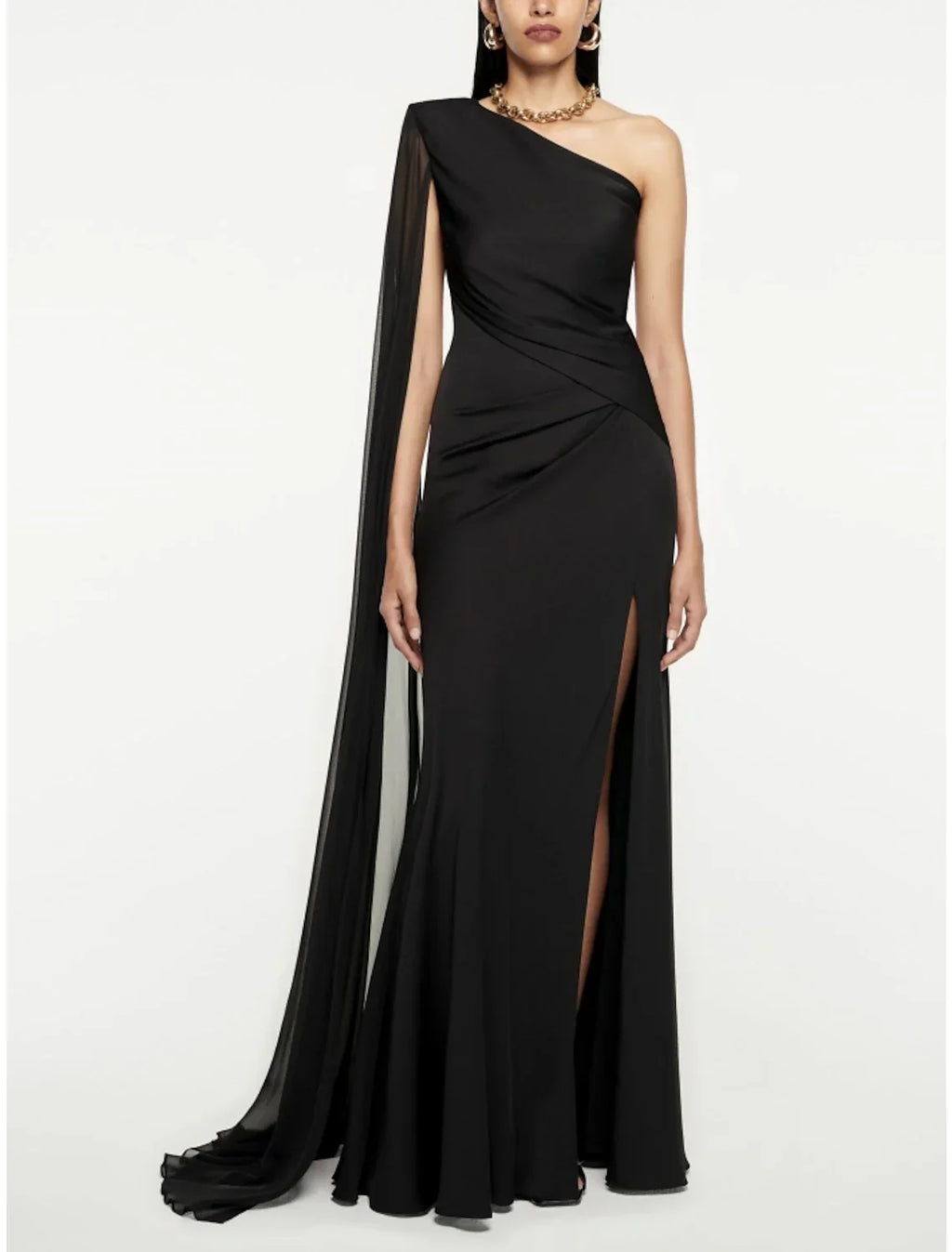 A-Line Evening Gown Elegant Dress Formal Sweep / Brush Train Black Dress Sleeveless One Shoulder Imitation Silk with Pleats Ruched