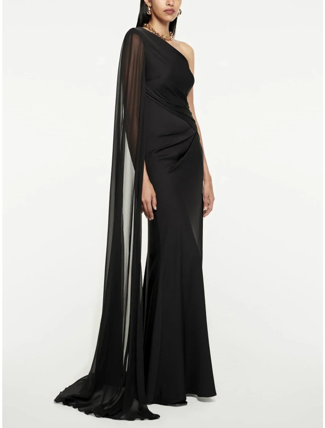 A-Line Evening Gown Elegant Dress Formal Sweep / Brush Train Black Dress Sleeveless One Shoulder Imitation Silk with Pleats Ruched
