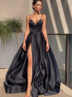 Satin A Line Bridesmaids Dresses With Sleeveless Ruffles Straps Elegant Brush Train