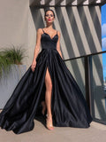 Satin A Line Bridesmaids Dresses With Sleeveless Ruffles Straps Elegant Brush Train