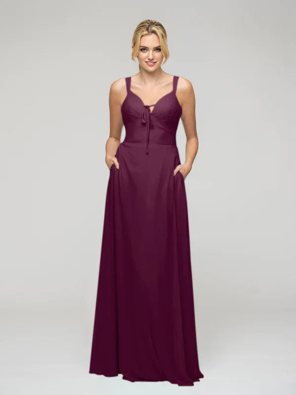 Sweetheart Straps Chiffon Bridesmaid Dresses With Pockets For Wedding Party Elegant Comfort