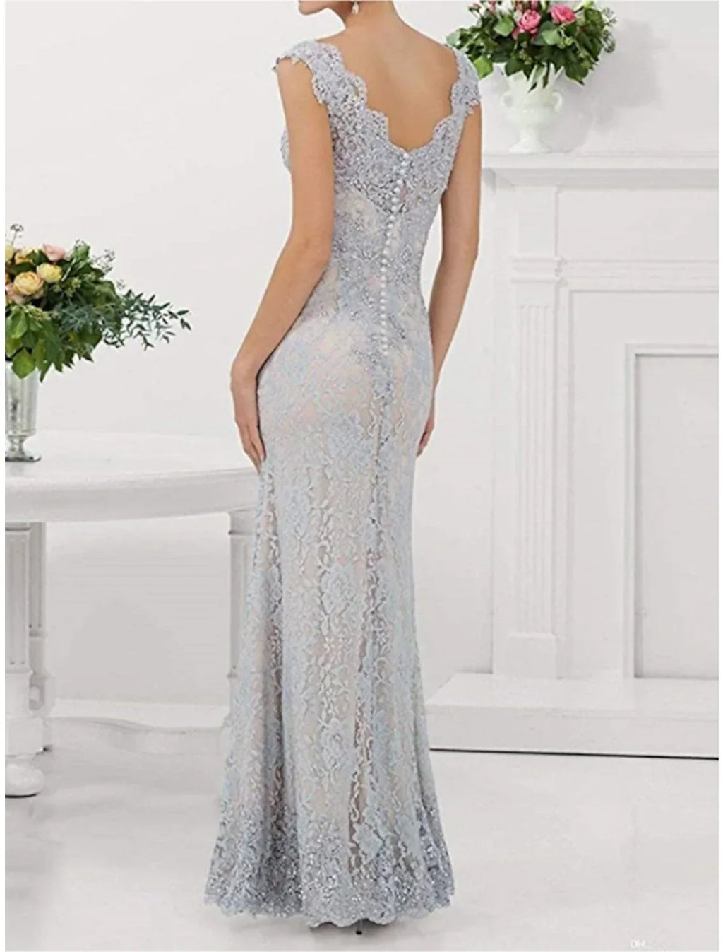 Mother Of The Bride Dress Lace V Neck Floor Length Sleeveless Pleated Sheath For Wedding Guests