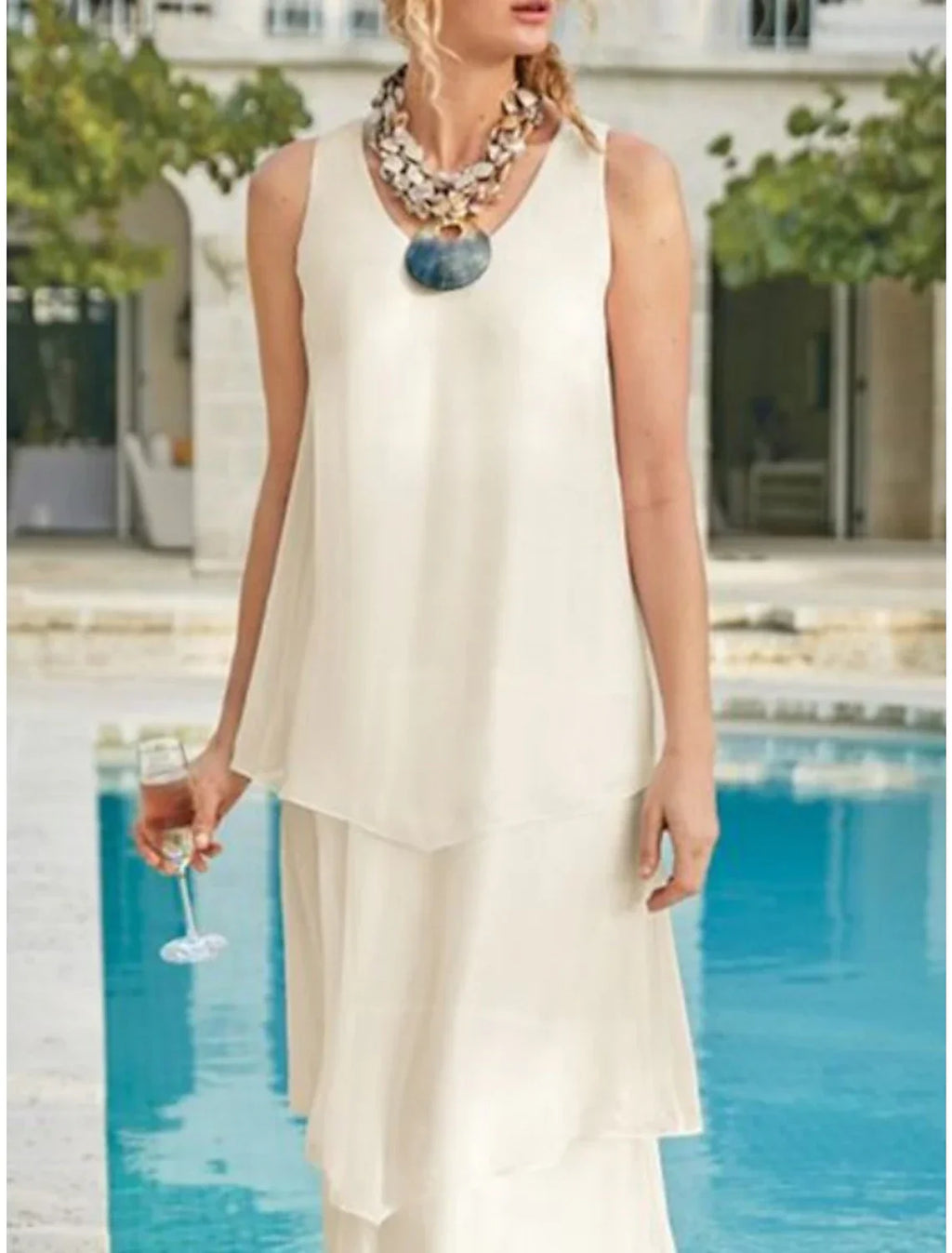 Mother Of The Bride Dress Sheath Gown Chiffon V Neck Ankle Length Sleeveless Elegant Timeless
