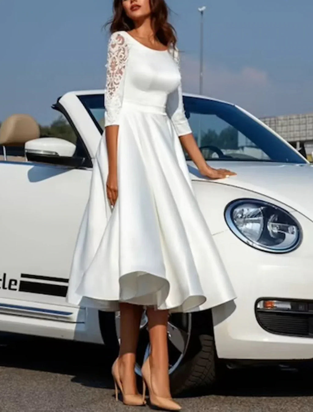 Bridal Dress For Brides To Be Elegant Satin Tea Length A Line Gown With Appliques