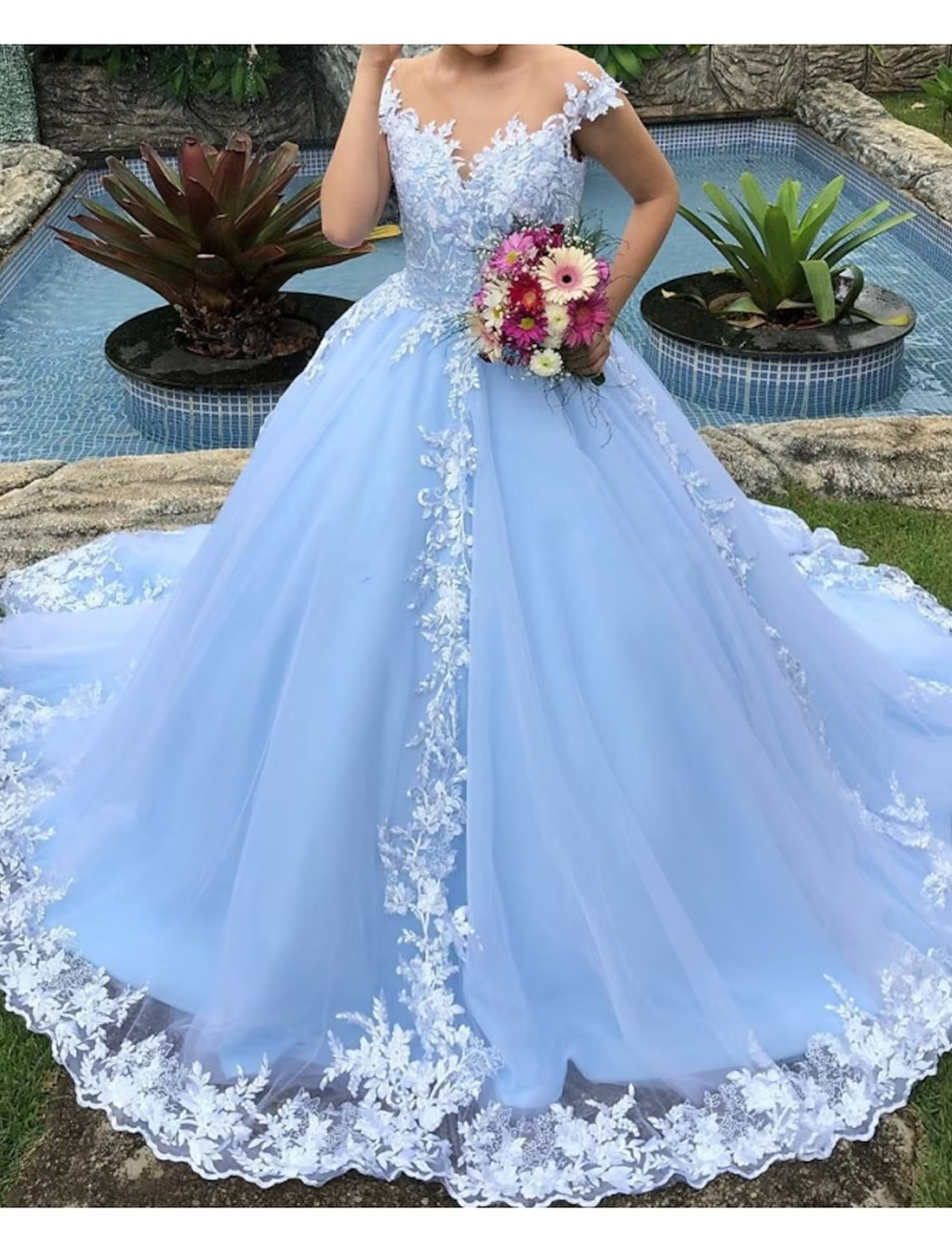 Engagement Wedding Dresses Formal Wedding Dresses Court Train Ball Gown Cap Sleeve V Neck Polyester With Appliques