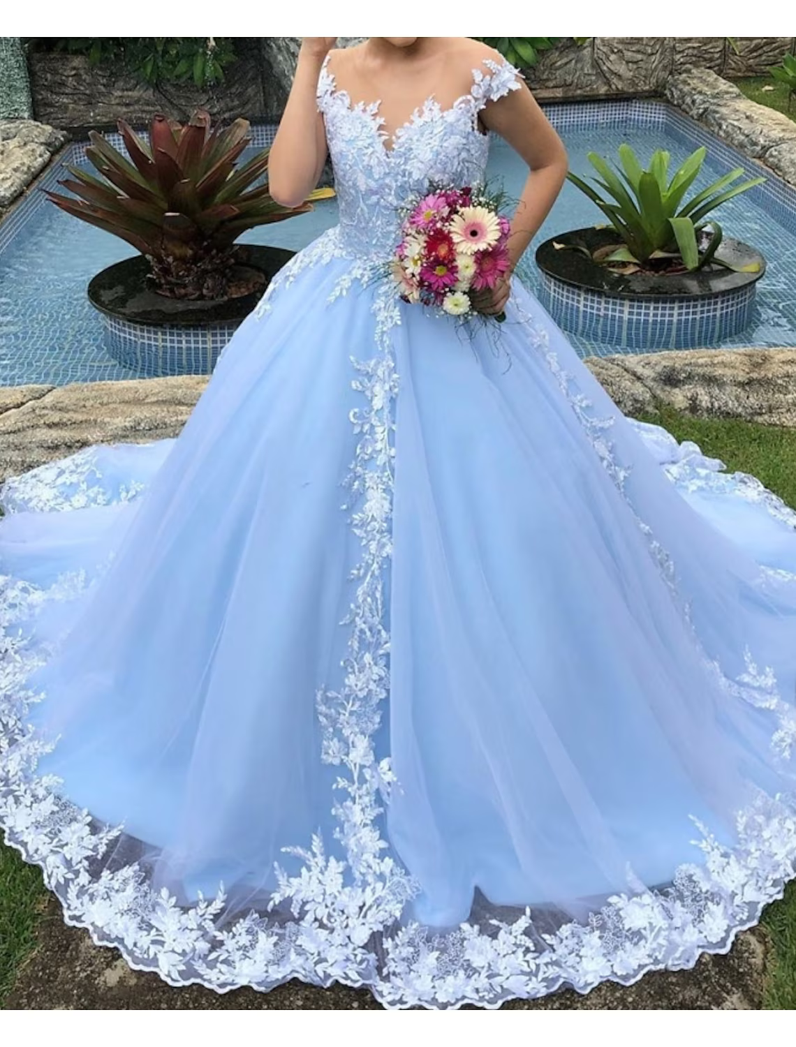 Engagement Wedding Dresses Formal Wedding Dresses Court Train Ball Gown Cap Sleeve V Neck Polyester With Appliques
