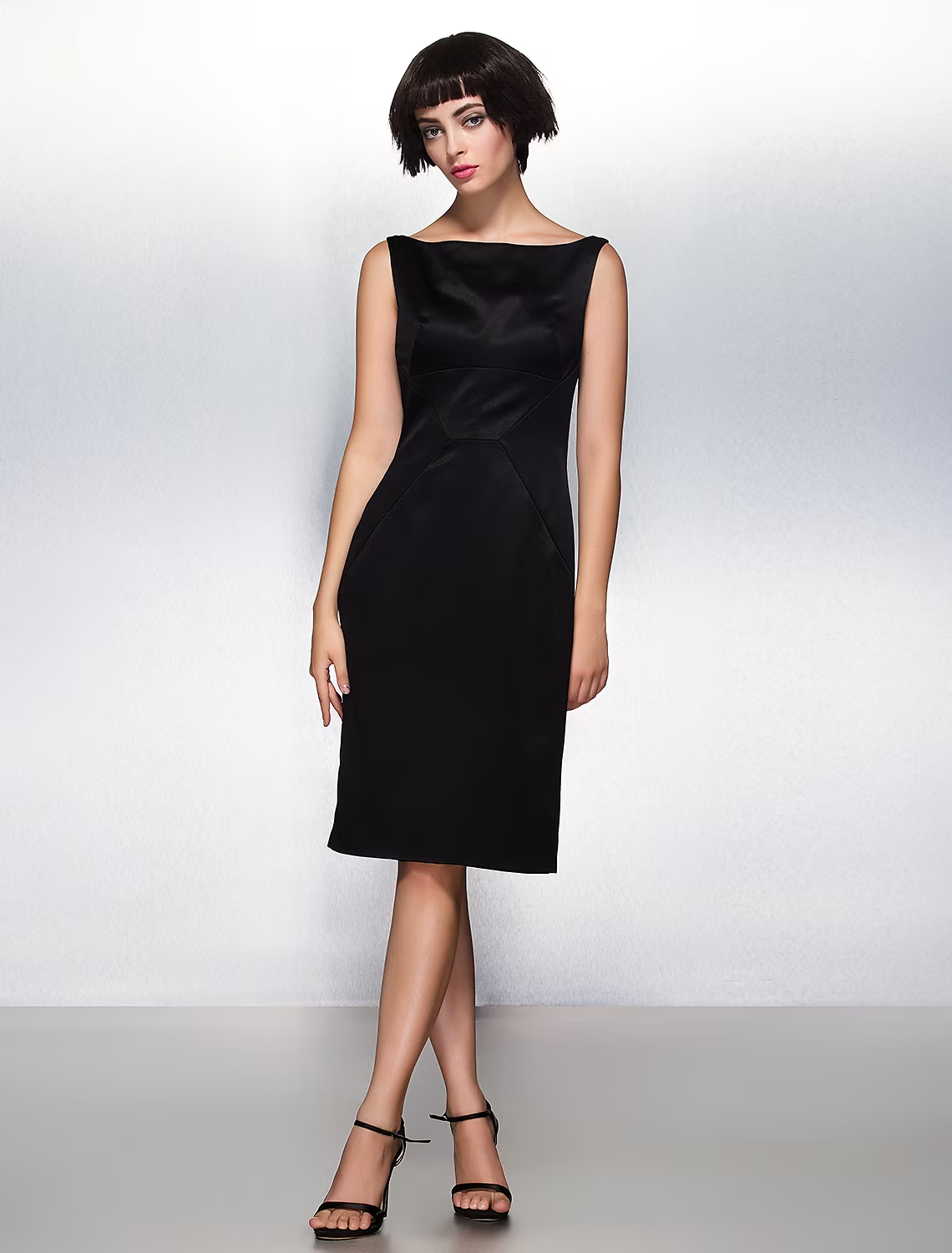 Party Dress Wedding Guest Knee Length Sleeveless Bateau Neck Satin with Pleats