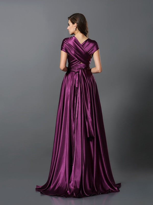 Elegant A-Line Pleated Sleeveless Bridesmaid Dresses With Convertible Silky Satin Look For Bridesmaids