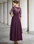 Plus Size Elegant Mother Of The Bride Dress With Appliques Chiffon Lace Sequin Three Quarter Sleeve Ruched A Line