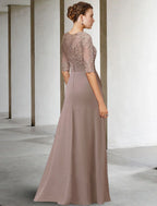 Elegant Mother Of The Bride Dress Plus Size Floor Length Chiffon Lace With Appliques Jewel Neck