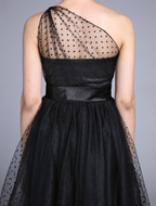 A-Line Cocktail Dresses Vintage Dress Wedding Guest Sleeveless One Shoulder Tulle with Pleats Pattern Print