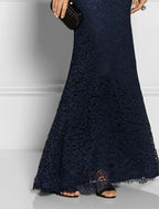 Mother Of The Bride Dress Mermaid Silhouette Floor Length Lace Long Sleeve Jewel Neck Elegant For Mothers Of The Bride