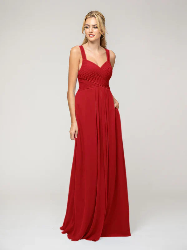 Elegant A Line Chiffon Bridesmaid Dresses With Ribbon Straps Sweetheart Neckline For Bridesmaids