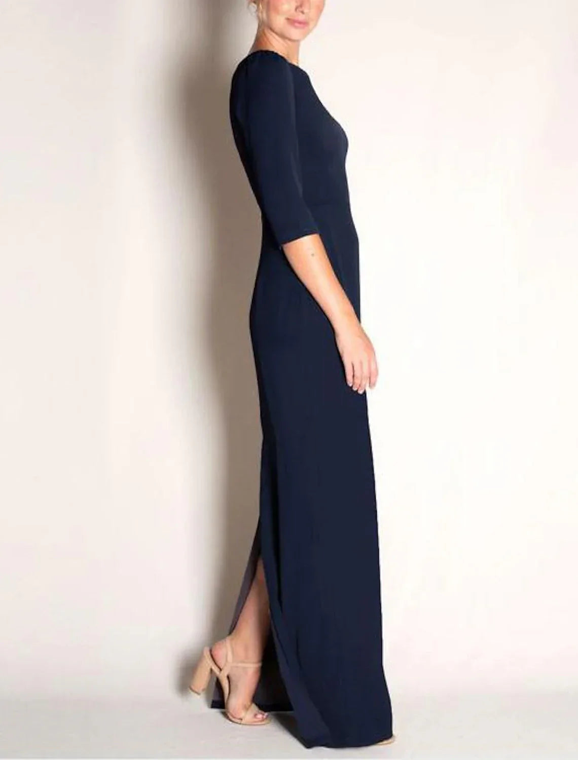 Mother Of The Bride Dress Elegant Sheath Gown Vintage Jewel Neck Floor Length Stretch Chiffon For Moms