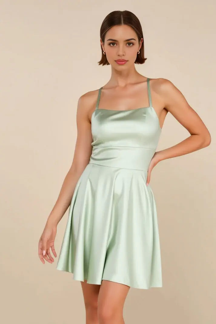 Backless Spaghetti Strap A Line Mini Dress For Homecoming Women Elegant Flattering Silhouette
