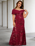 A-Line Plus Size Curve Mother of the Bride Dresses Elegant Dress Formal Floor Length Sleeveless V Neck Lace with Sequin Appliques