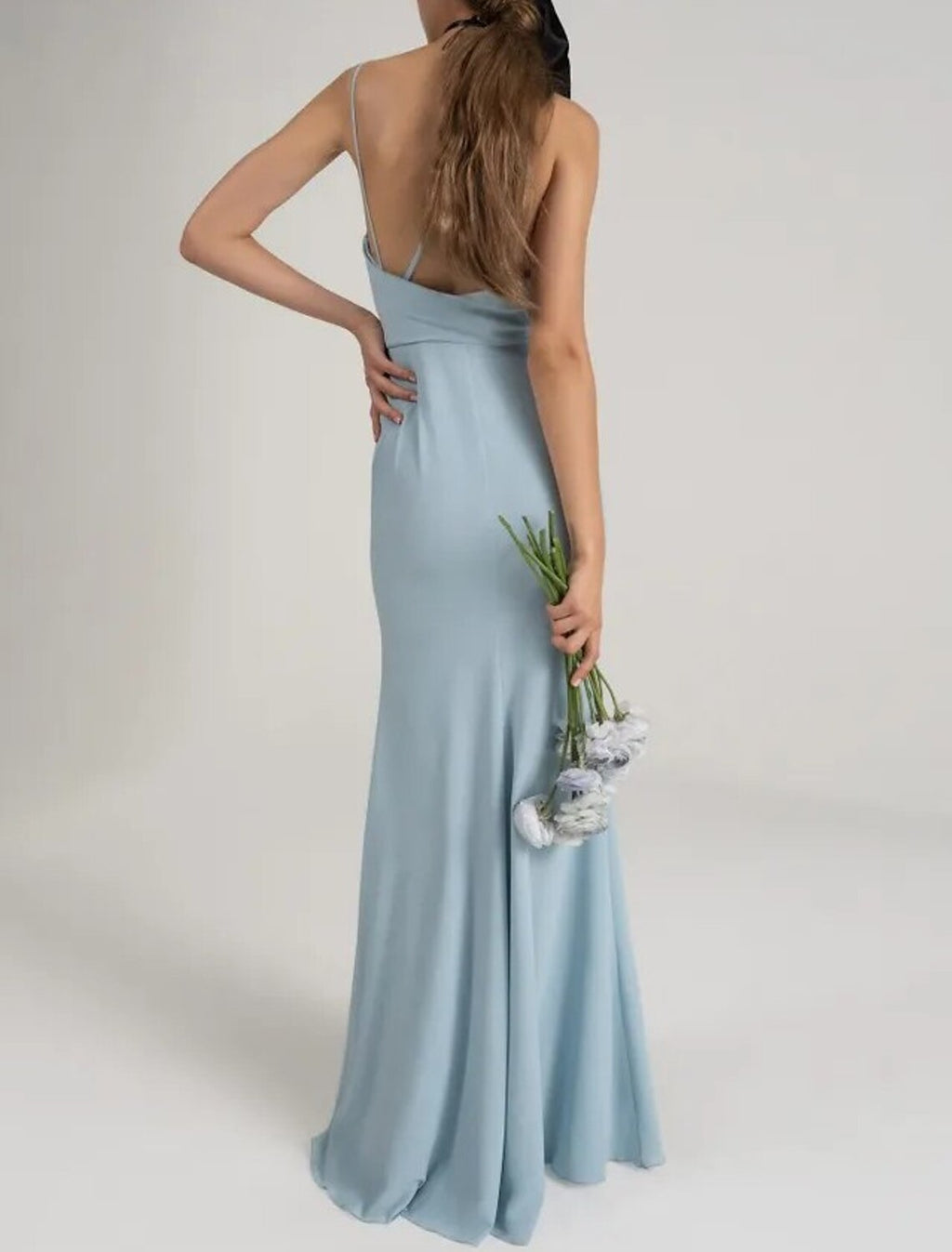 Bridesmaid Dress Sheath Blue Floor Length Spaghetti Strap Sleeveless Stretch Fabric Flattering Fit For Bridesmaids