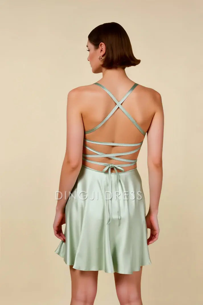 Backless Spaghetti Strap A Line Mini Dress For Homecoming Women Elegant Flattering Silhouette
