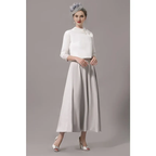 Two Piece Mother of the Bride Dress Wedding Guest Church Elegant Jewel Neck Ankle Length  Satin 3/4 Length Sleeve Short Jacket Dresses with Bow(s)