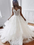 Spaghetti Strap V Neck A Line Tiered Wedding Dress For Modern Brides Elegant Flattering Silhouette