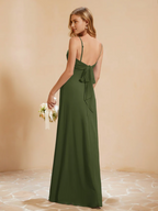 Chiffon Strapless Sweetheart Neckline Ruched Bodice High-Slit A-Line Floor-Length Bridesmaid Dresses