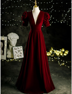 A-Line Mother of the Bride Dress Vintage Elegant V Neck Velvet Short Sleeve with Pleats