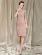 Two Piece Mother of the Bride Dress Church Elegant Knee Length Chiffon Short Sleeve Wrap Included with Tier