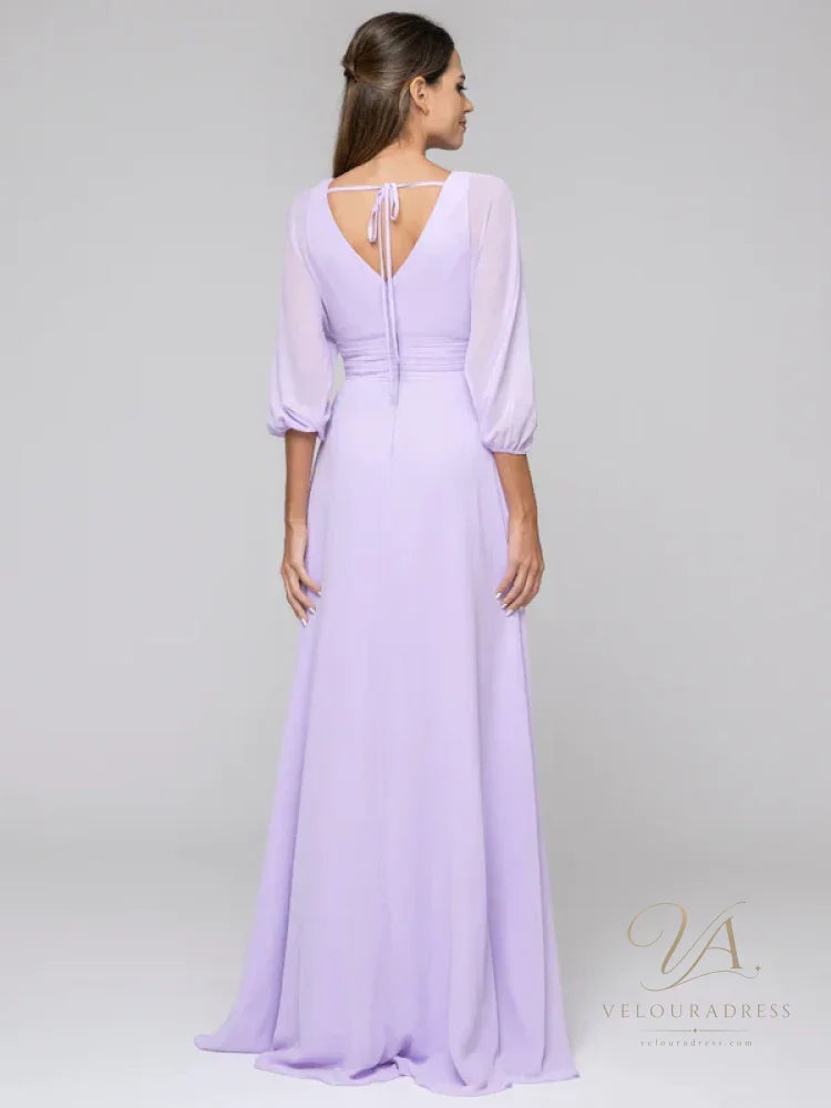 3/4 Lantern Sleeve V Neck Chiffon A Line Bridesmaid Dresses - New Dresses