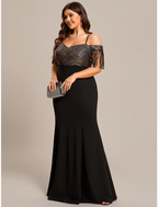 Wedding Guest Dresses Dress Formal Floor Length Short Sleeve Off Shoulder Stretch Fabric with Tassel