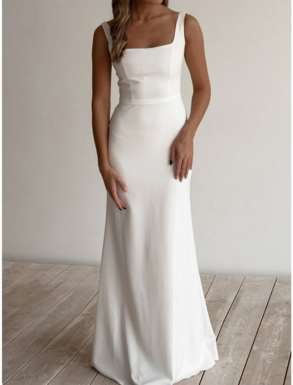 Engagement Casual Sheath Wedding Dress With Scoop Neck Sleeveless Floor Length Stretch Fabric For Modern Brides