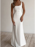 Engagement Casual Sheath Wedding Dress With Scoop Neck Sleeveless Floor Length Stretch Fabric For Modern Brides