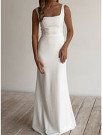 Engagement Casual Sheath Wedding Dress With Scoop Neck Sleeveless Floor Length Stretch Fabric For Modern Brides