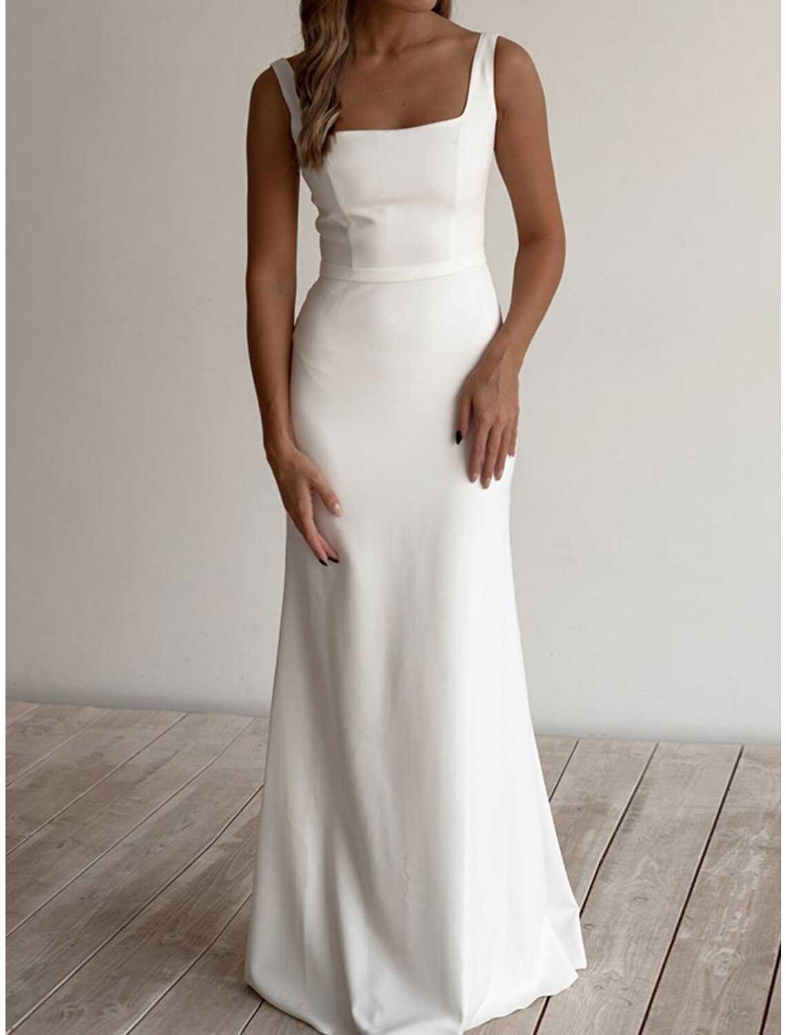 Engagement Casual Sheath Wedding Dress With Scoop Neck Sleeveless Floor Length Stretch Fabric For Modern Brides