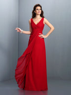 A Line Bridesmaid Dress Chiffon Sleeveless With Pleats And Princess Straps Long Elegant Gown For Wedding Party