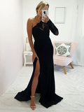 Bridesmaid Dresses One Shoulder Crepe Stretch With Applique Sweep Train For Elegant Bridesmaids