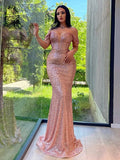 Sequined Paillette Off Shoulder Sheath Dress For Formal Women With Sweep Train And Glamorous Appeal