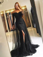 Elegant Trumpet Mermaid Lace Wedding Dress With Long Sleeves Sweep Train Off Shoulder For Brides