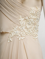 Mother of the Bride Dress Plus Size Elegant V Neck Floor Length Chiffon Sleeveless with Criss Cross Appliques