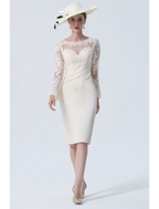 Mother of the Bride Dress Vintage Plus Size Elegant Knee Length Satin Lace Long Sleeve with Lace