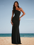 Prom Dresses Floral Dress Wedding Party Floor Length Sleeveless One Shoulder Spandex with Appliques