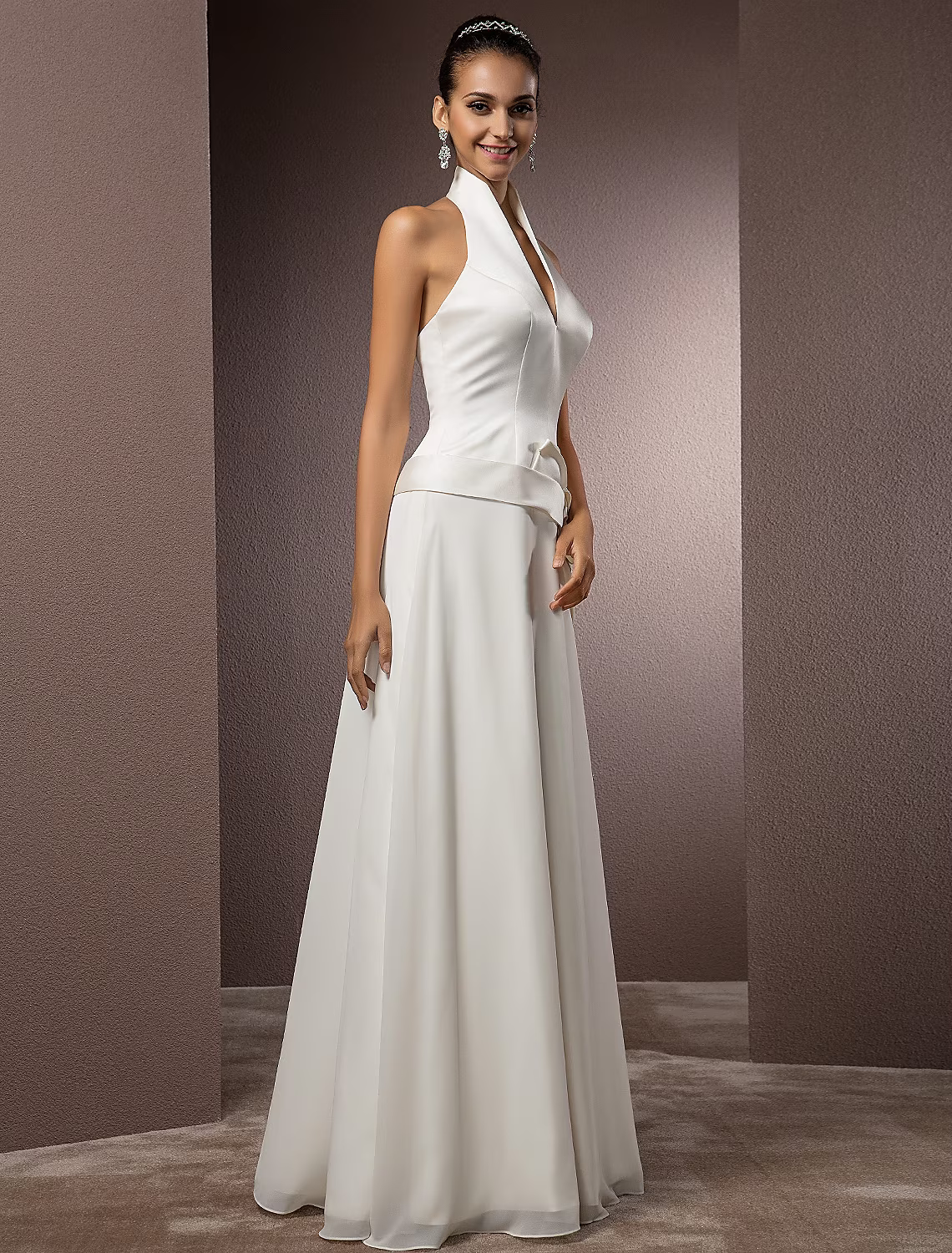 Wedding Dresses Floor Length Regular Straps Chiffon With Sash Ribbon