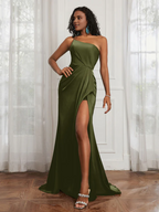 Chiffon One-Shoulder Sweetheart Neckline Ruched Bodice High-Slit A-Line Floor-Length Bridesmaid Dresses