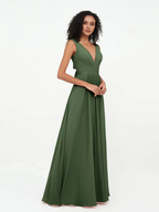 Chiffon Spaghetti-Strap Deep V-Neck Pocketed A-Line Floor-Length Bridesmaid Dresses